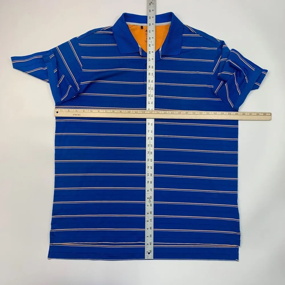 Adidas Polo Shirt Mens XL Extra Large Blue Climacool Striped Hickory Hills Golf